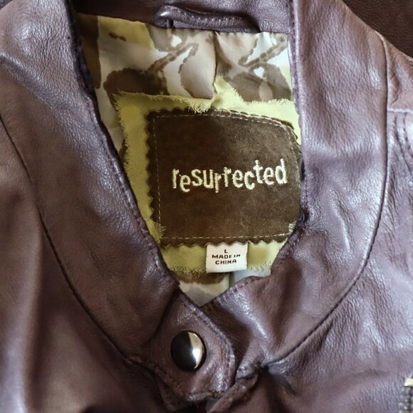 Resurrected 100% Leather Mauve Purple Gray Moto Jacket Rhinestone Trim Size L - Picture 8 of 8